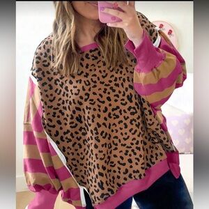 VD4 💗🖤💜 (SHIPPED) Leopard Print and Striped Sweater